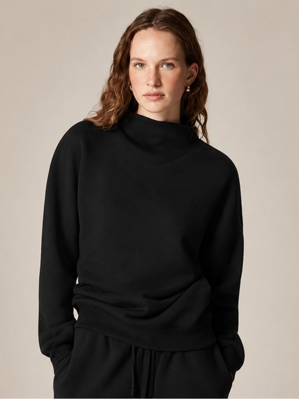 $108 New JCrew Heritage Terry Mockneck Sweatshirt Black Small